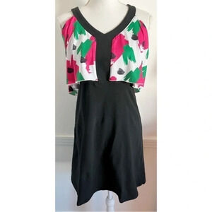 Vera Fishbaugh • NWT Black Tiered Pink White Green Pattern Dress